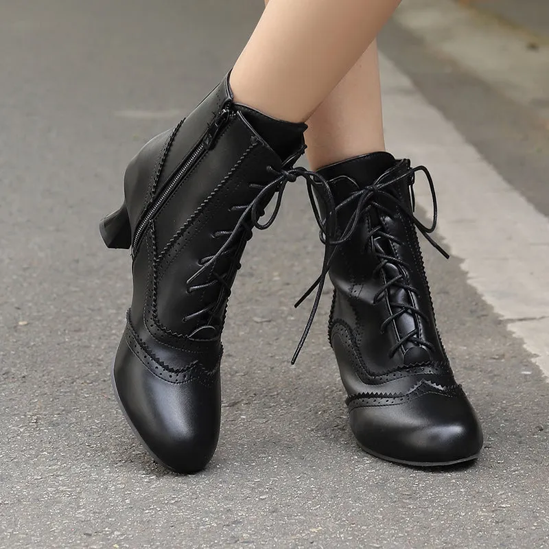 Women's Victorian-Style Lace-Up Ankle Zip Boots