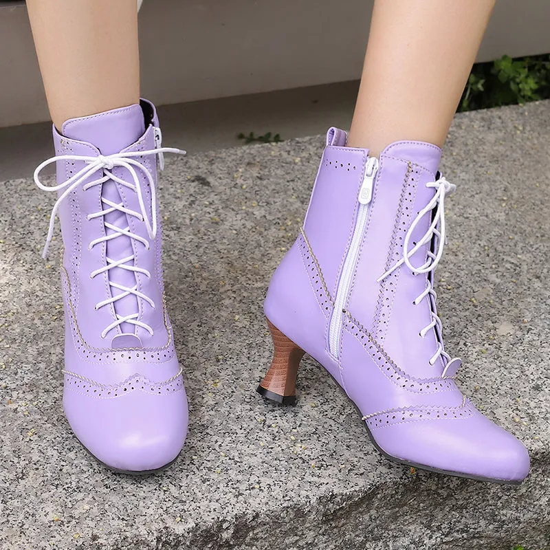 Women's Victorian-Style Lace-Up Ankle Zip Boots