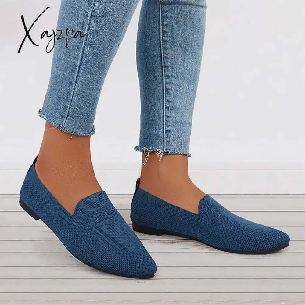 Xajzpa - Women's Pointed Toe Soft Knit Slip on Flats Breathable Loafers Shoes