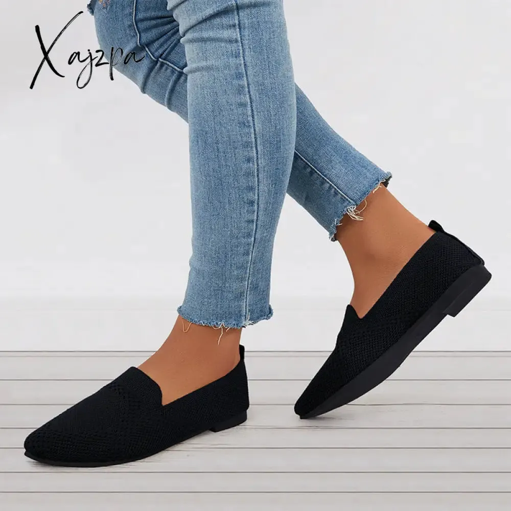 Xajzpa - Women's Pointed Toe Soft Knit Slip on Flats Breathable Loafers Shoes