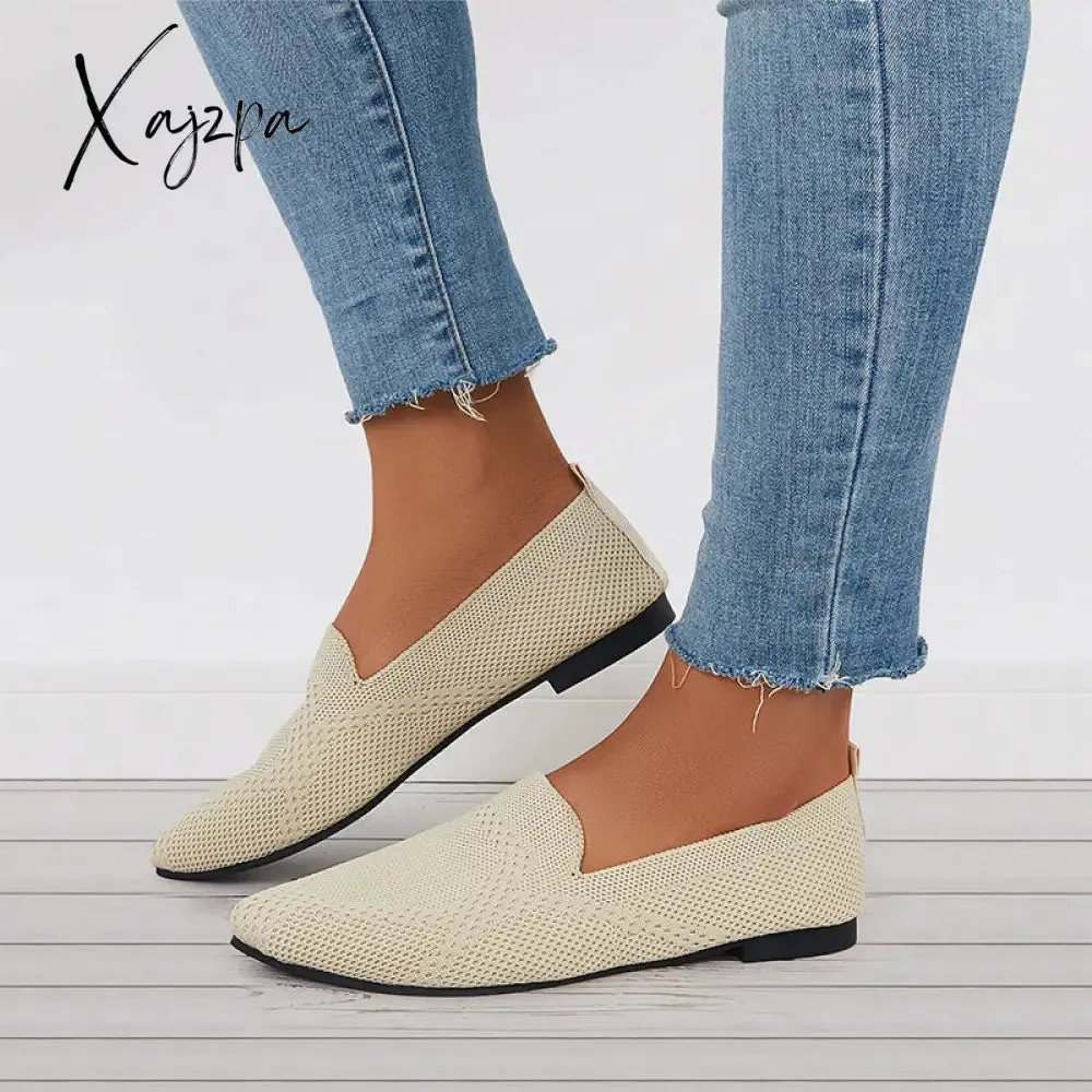 Xajzpa - Women's Pointed Toe Soft Knit Slip on Flats Breathable Loafers Shoes