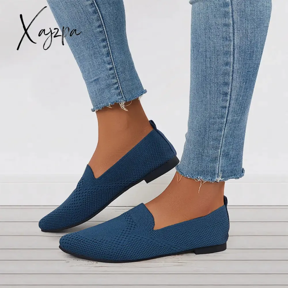 Xajzpa - Women's Pointed Toe Soft Knit Slip on Flats Breathable Loafers Shoes