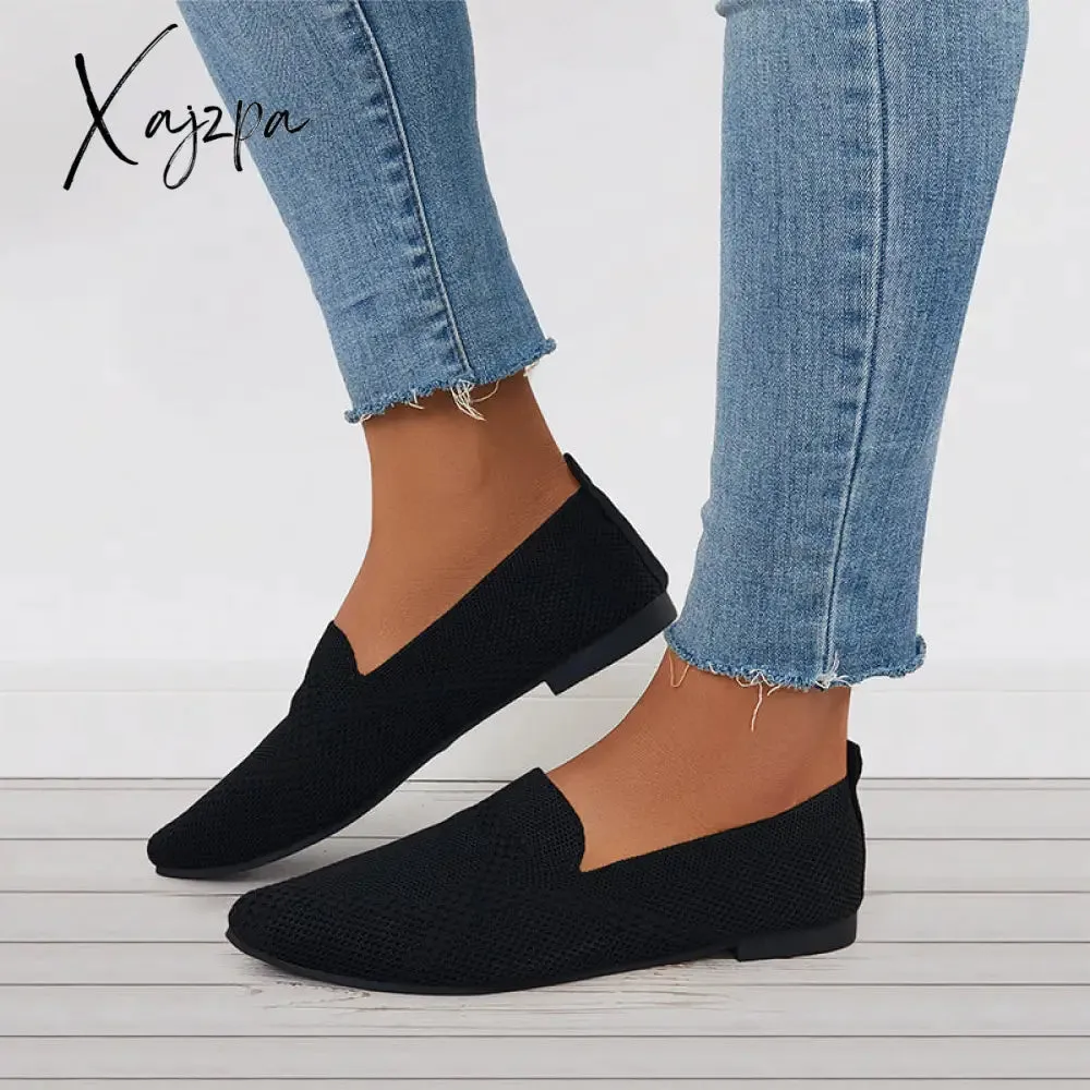 Xajzpa - Women's Pointed Toe Soft Knit Slip on Flats Breathable Loafers Shoes