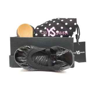 Yosi Samra Girl's Sammie Black Patent Leather Elastic Foldable Ballet Flats